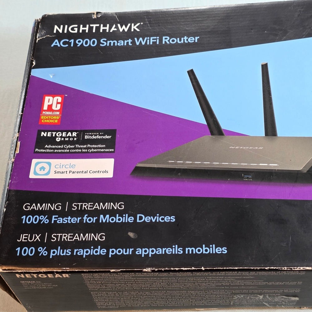 Netgear Nighthawk AC1900 Smart WiFi Router R7000 Dual Band Gigabit Black